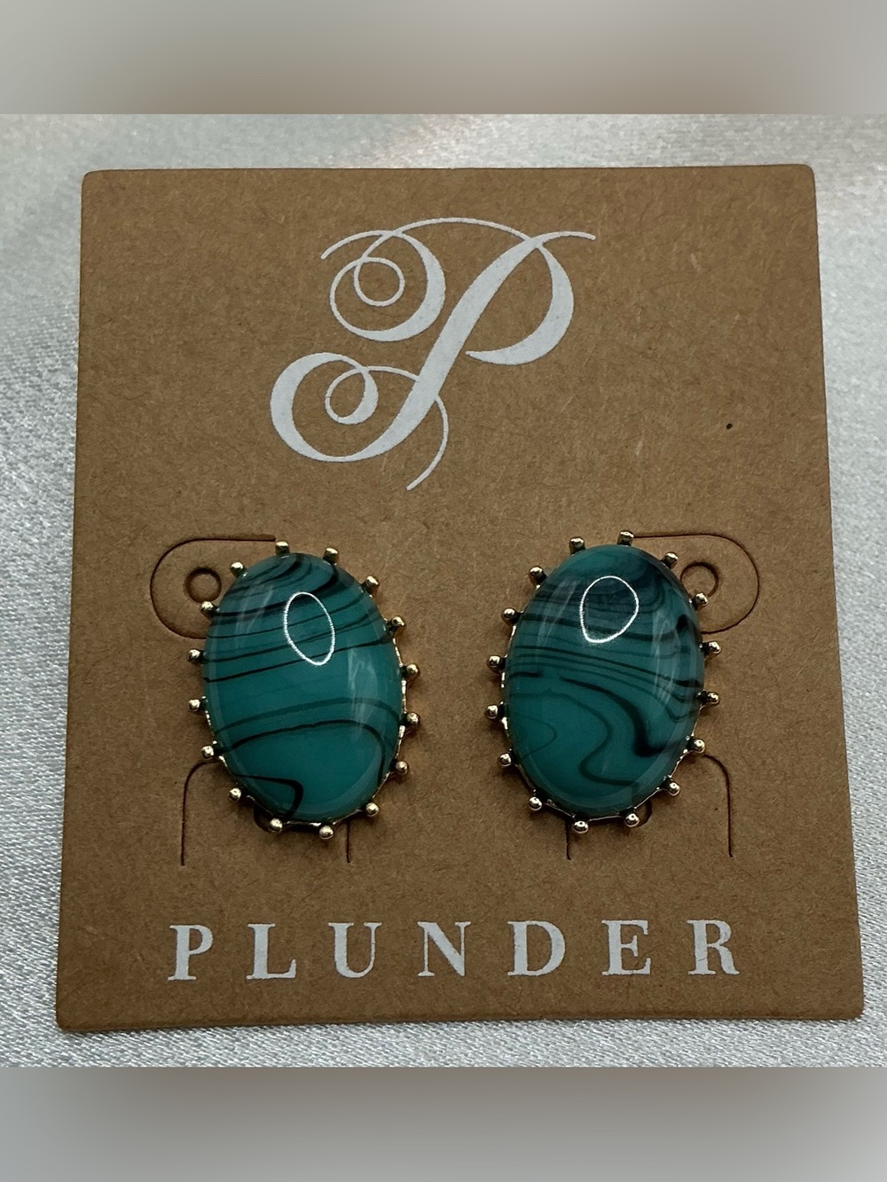 PLUNDER TEAL AND BLACK MARBLED STUD EARRINGS NWT